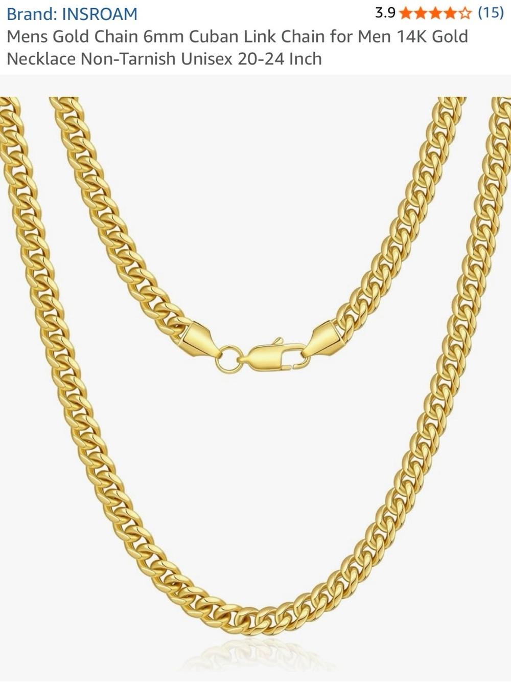 INSROAM Gold plated 6mm Cuban Link Necklace Men/Women - Shiny Gold Chain